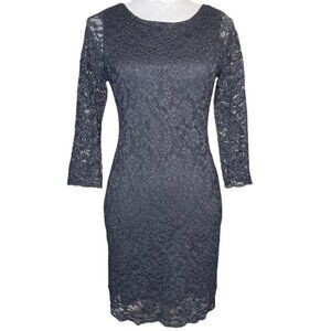 XXI Contemporary Women's Black Lace Overlay Sheath Dress 3/4 Sleeve Medium